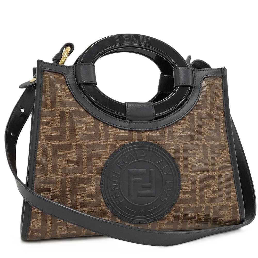 Fendi Brown Zucca Bag Shopper Runaway Shoulder Black Leather Brown Black